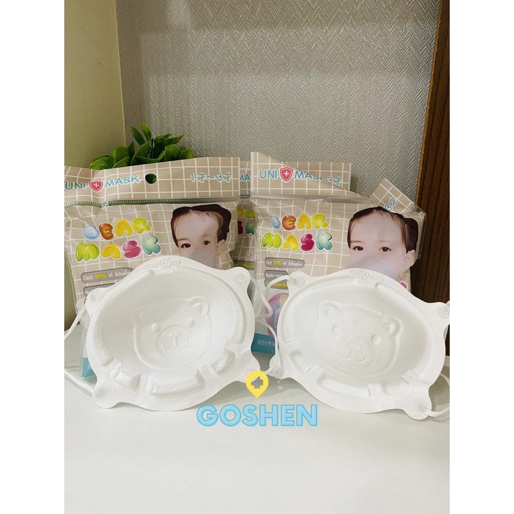 Set 3 cái Khẩu trang hình gấu 3D cho bé từ 0-3 tuổi thương hiệu Unimask cao cấp xuất Nhật