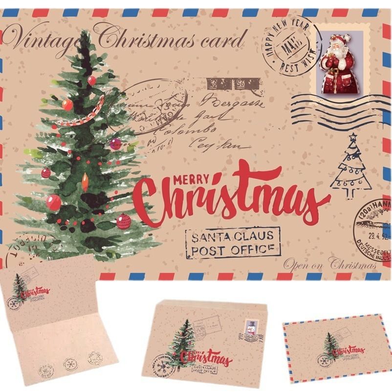 Thiêp Giáng Sinh Noel Vintage Có Phong Bì 10x15cm