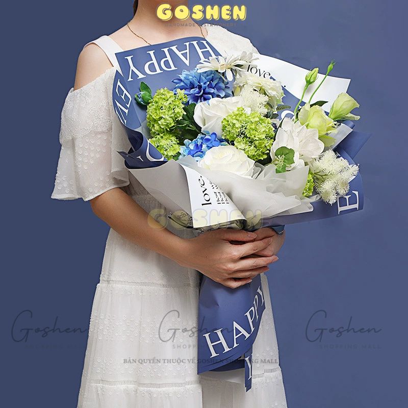(58*58cm) Giấy Gói Hoa Chữ EVERYDAY HAPPY và EVERYDAY I LOVE YOU. Giấy Cao Cấp, Không Lỗi, Không Thấm Nước, Màu Đẹp