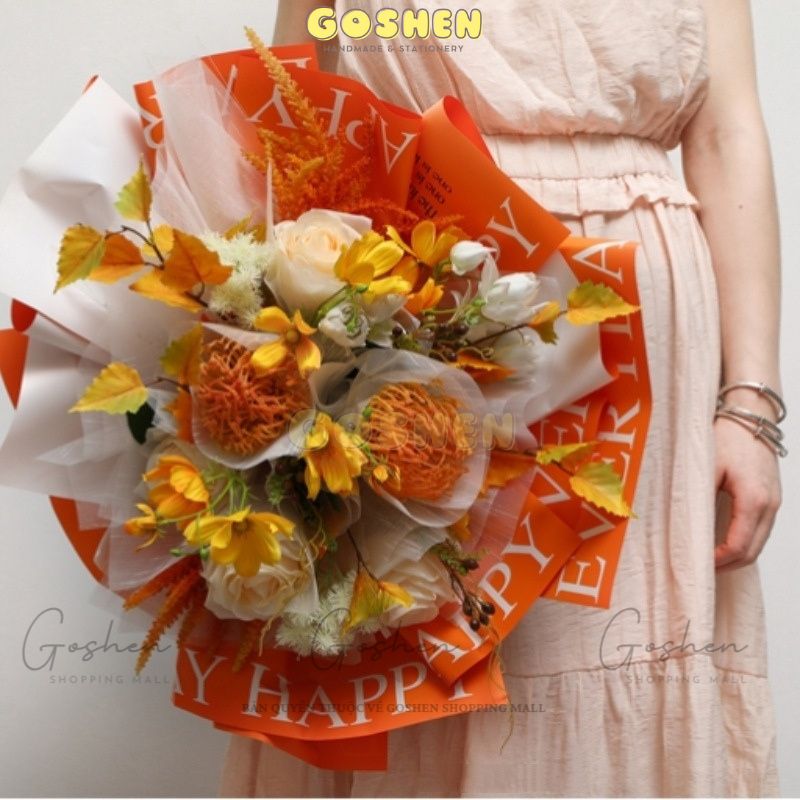 (58*58cm) Giấy Gói Hoa Chữ EVERYDAY HAPPY và EVERYDAY I LOVE YOU. Giấy Cao Cấp, Không Lỗi, Không Thấm Nước, Màu Đẹp