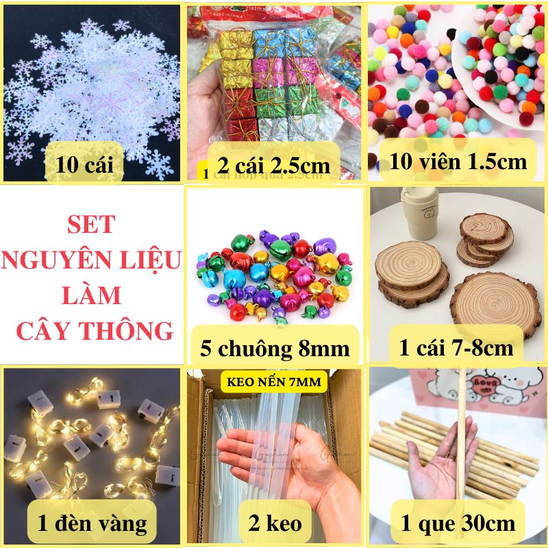 Set Nguyên Liệu Làm Cây Thông Kẽm Nhung Đầy Đủ Phụ Kiện Trang Trí