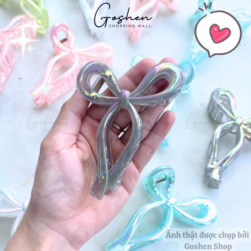 Kẹp 8cm-Hoa Sứ, Kẹp Tóc Càng Cua Hình Nơ Hologram Ngọt Ngào Phong Cách Hàn Quốc