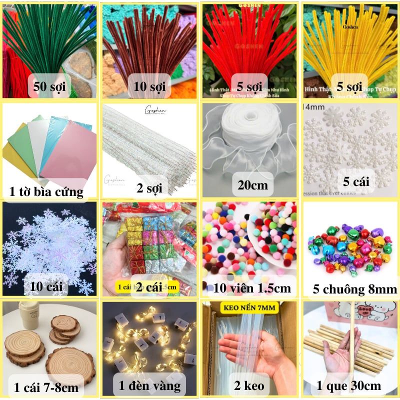 Set Nguyên Liệu Làm Cây Thông Kẽm Nhung Đầy Đủ Phụ Kiện Trang Trí