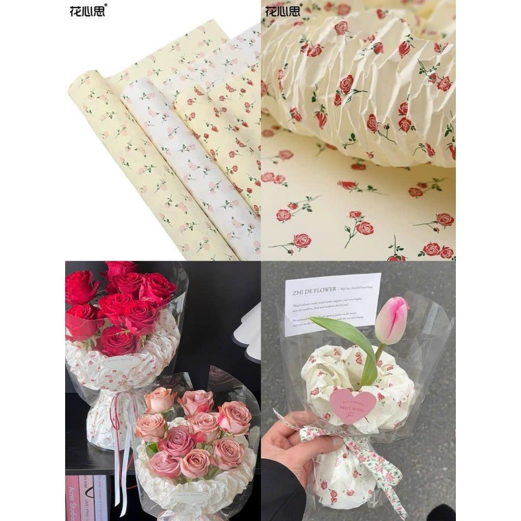 (50cm x 70cm - Khổ Lớn) Giấy Nến Hoạ Tiết Hoa Trang Trí Hộp Quà