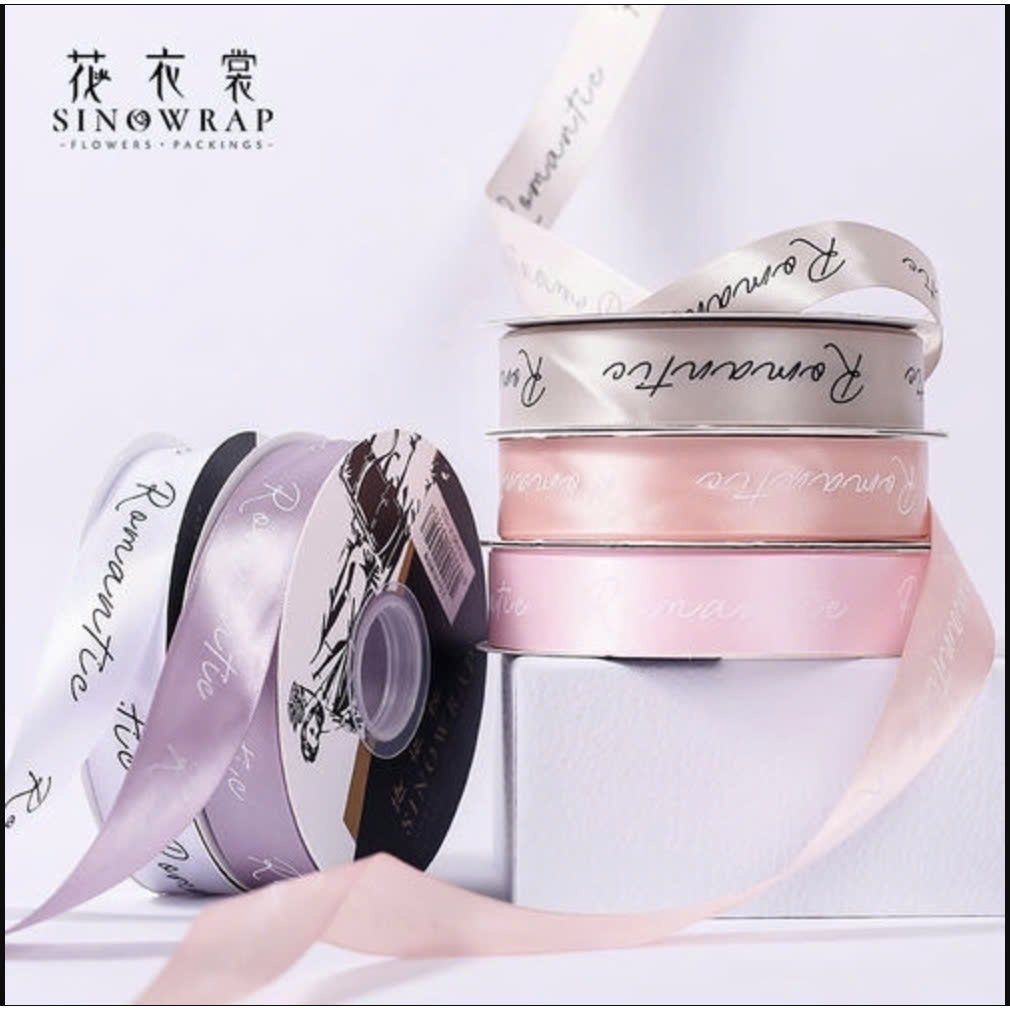(2.5cm x Dài 45 mét) Cuộn Ruy Băng Lụa Chữ ROMANTIC đủ màu làm nơ, bó hoa, trang trí gói quà tặng siêu sang