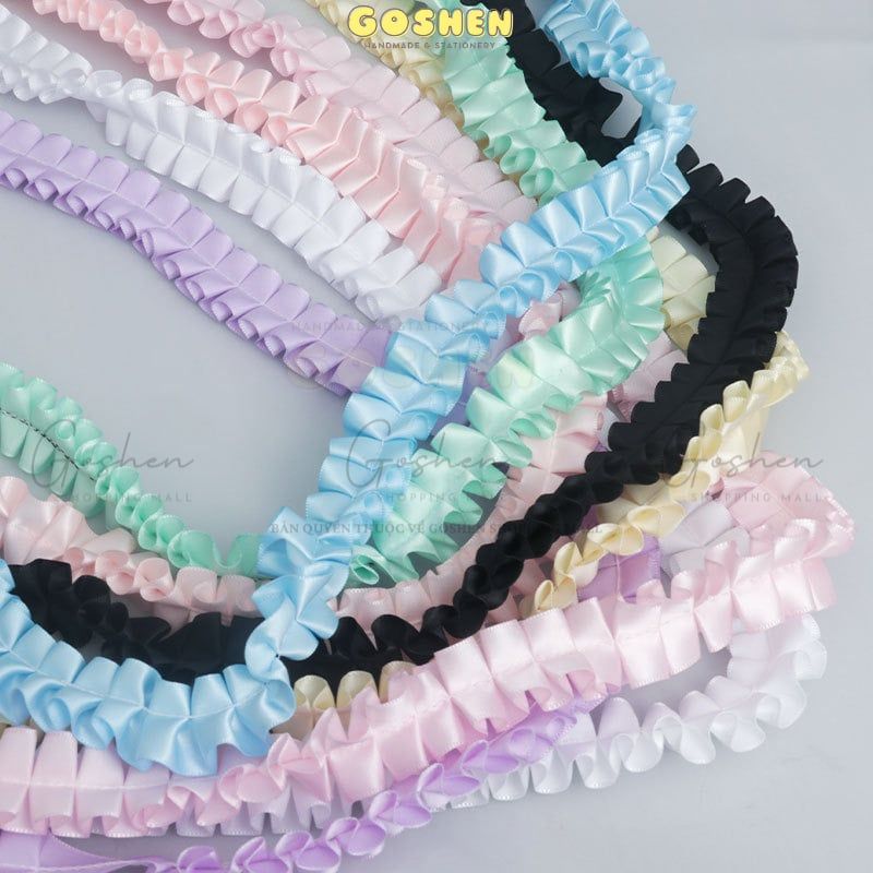 (Bản 4cm) Voan Bèo Xếp Li Bằng Lụa Trang Trí Hoa