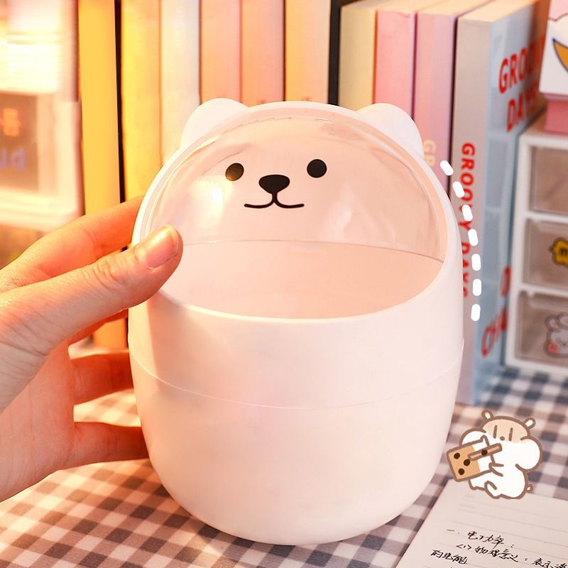 Thùng Rác Mini Hình Gấu Dễ Thương Để Bàn Tiện Lợi (Tặng Kèm Sticker)