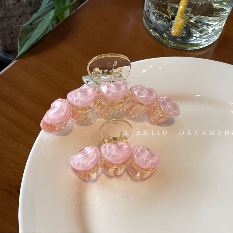 Kẹp Tóc Cao Cấp Nhựa Acrylic Charm Trái Tim Hồng Hàn Quốc
