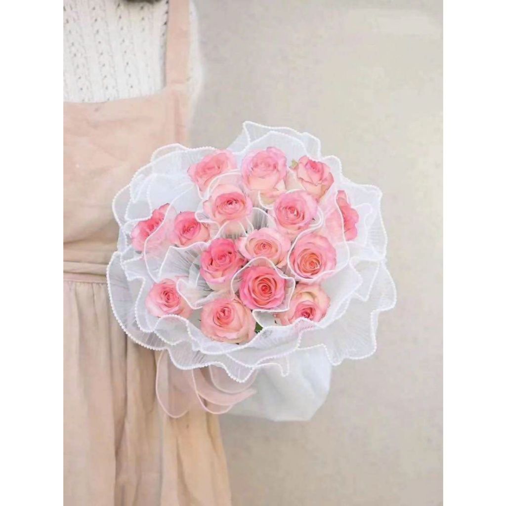 (28cm x Dài 4.5 Mét) Giấy Voan Gói Hoa Viền Ngọc 28cm Sóng Sợi Ren Lưới Bó Hoa Tiệc Quà Tặng