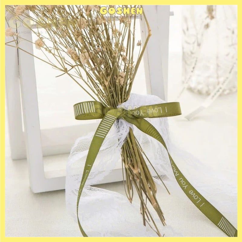 (Bản 1cm) Ruy Băng Chữ I Love You More Bản 1cm Gói Hoa Buộc Quà