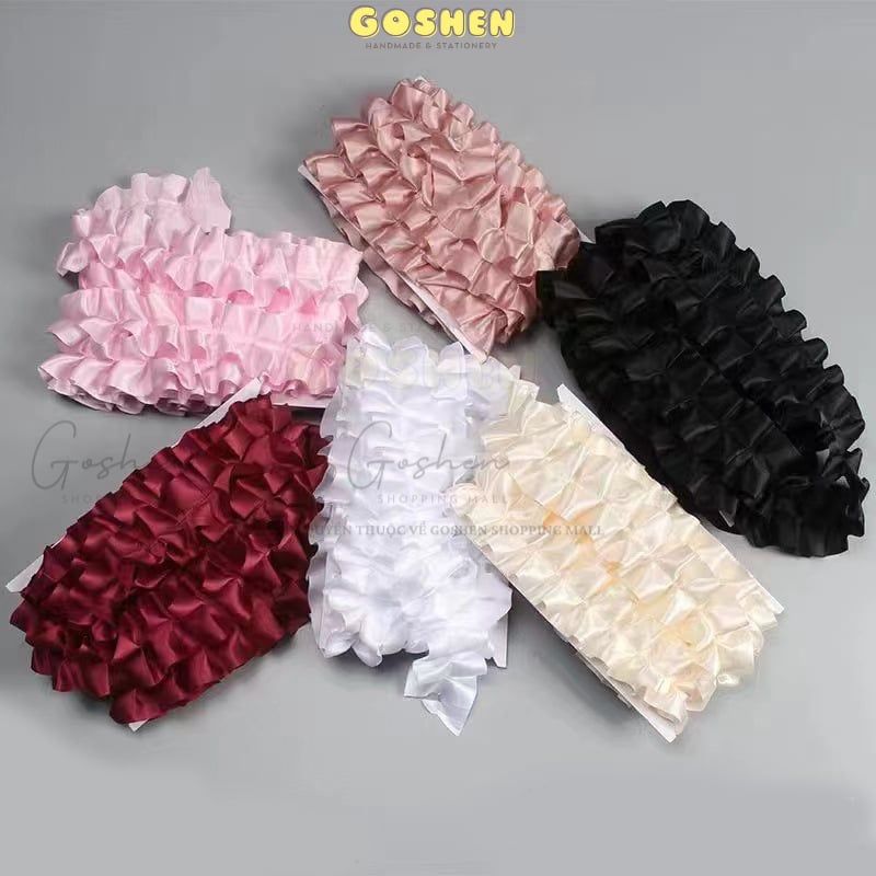 (Bản 4cm) Voan Bèo Xếp Li Bằng Lụa Trang Trí Hoa