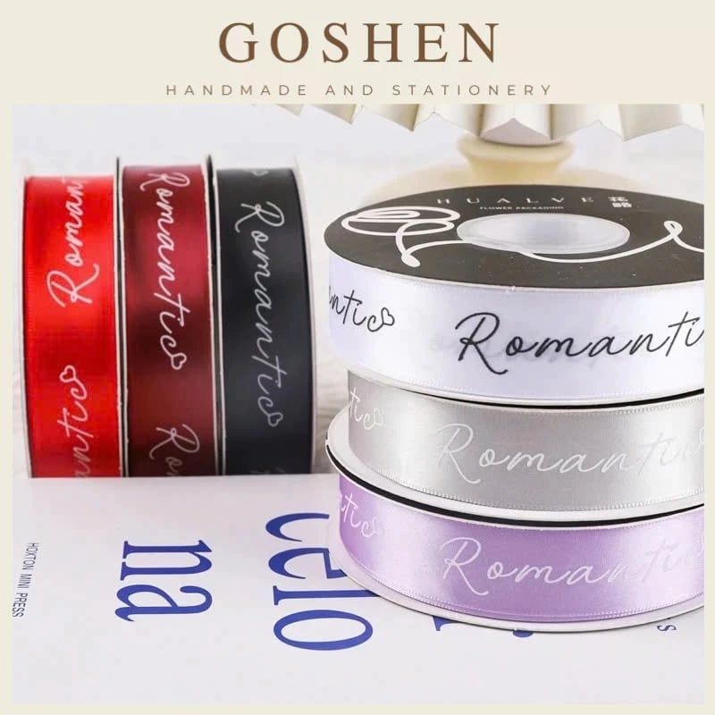 (2.5cm x Dài 45 mét) Cuộn Ruy Băng Lụa Chữ ROMANTIC đủ màu làm nơ, bó hoa, trang trí gói quà tặng siêu sang