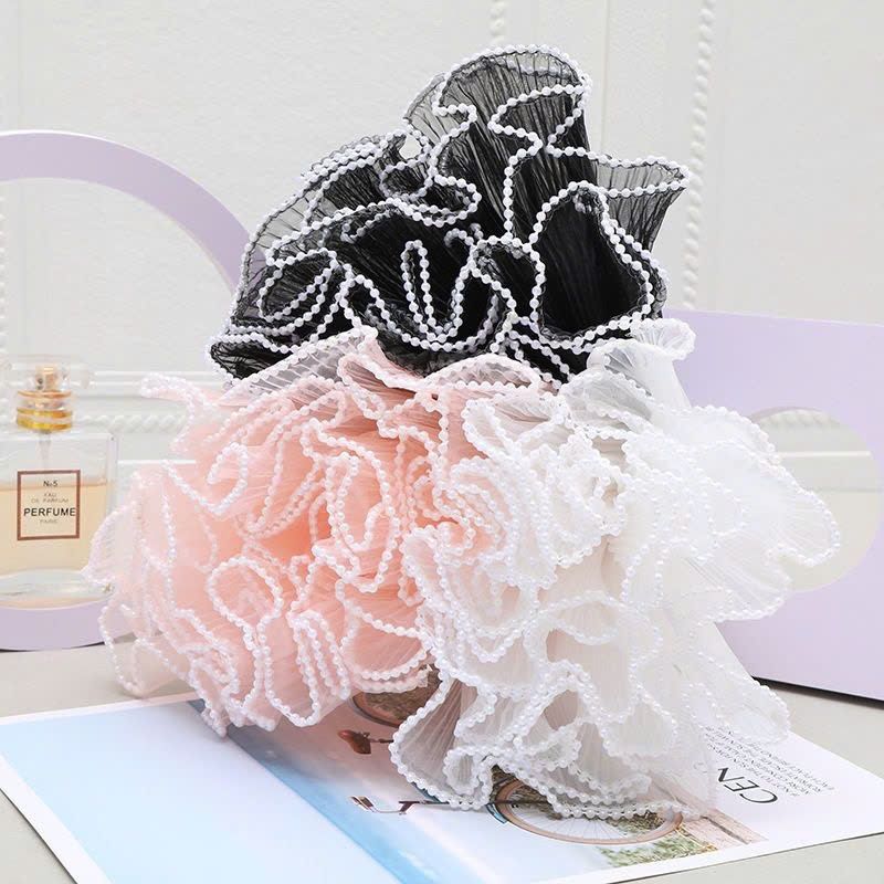 (28cm x Dài 4.5 Mét) Giấy Voan Gói Hoa Viền Ngọc 28cm Sóng Sợi Ren Lưới Bó Hoa Tiệc Quà Tặng