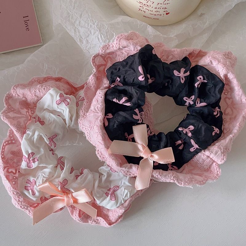 Buộc Tóc Scrunchies Nơ Đen Hồng Xinh Xắn Hàn Quốc