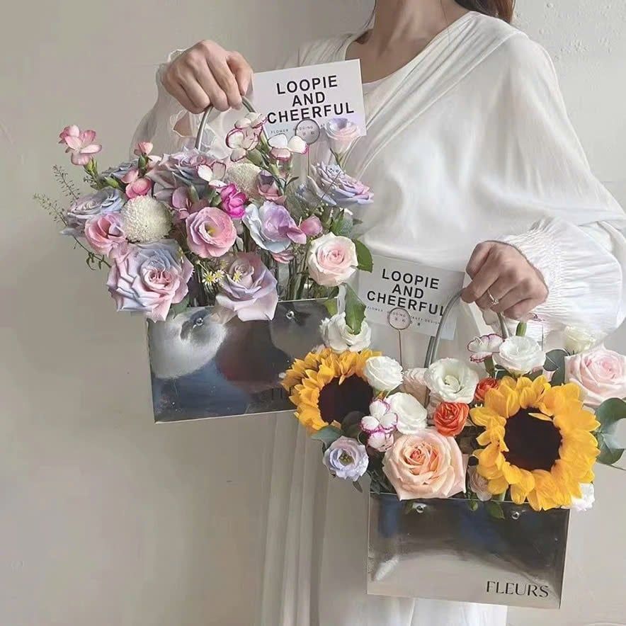 Túi Giấy Bạc Đựng Hoa, Quà Tặng Fleurs Hàn Quốc Cao Cấp, Sang Trọng