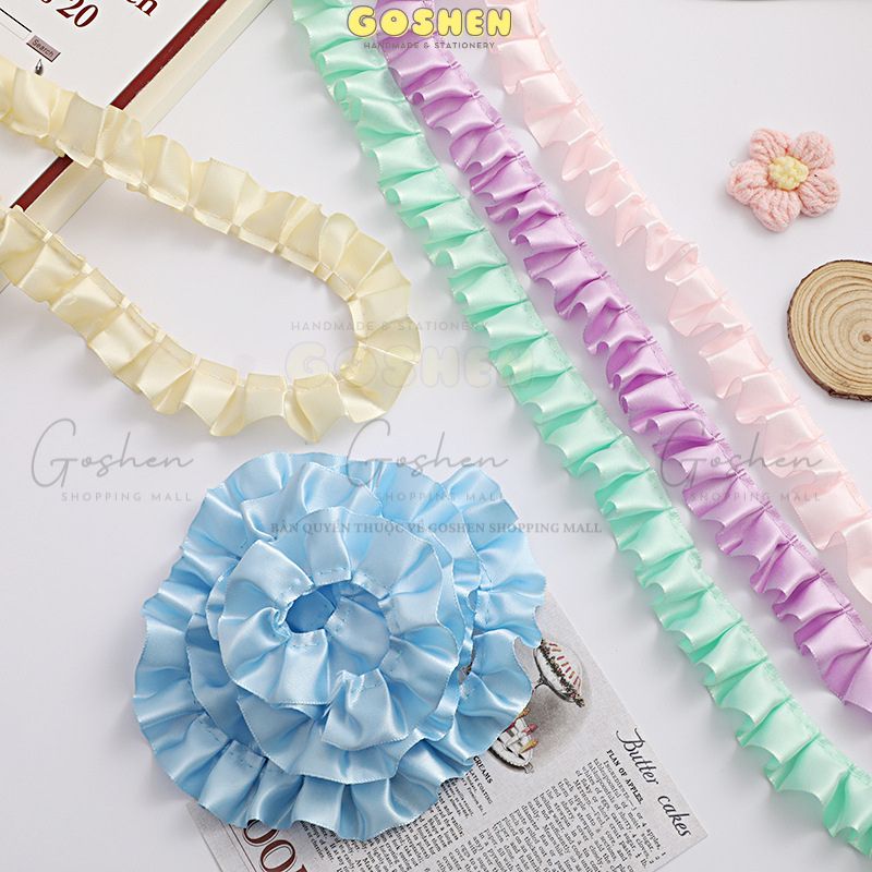 (Bản 4cm) Voan Bèo Xếp Li Bằng Lụa Trang Trí Hoa