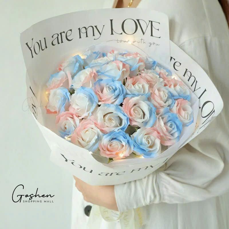 (45*30cm) Giấy Gói Hoa In Chữ Tiếng Anh Phông Trắng Không Thấm Nước - Giấy Gói Quà, Giấy Gói Hoa, Giấy Bó Hoa.