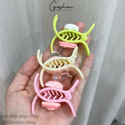 (Nhựa Xịn) Kẹp Tóc Càng Cua 3 Răng 6 Răng Honey, Mica Gấu Dâu, Có Charm 3D