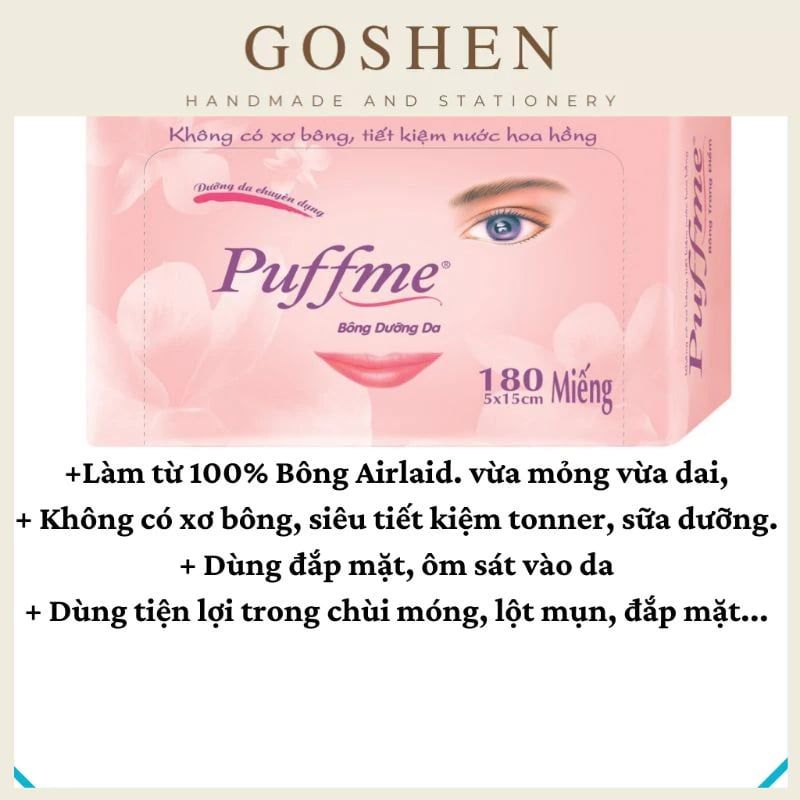Bông Dưỡng Da Puffme Không Xơ Bông (180 miếng 5x15cm)