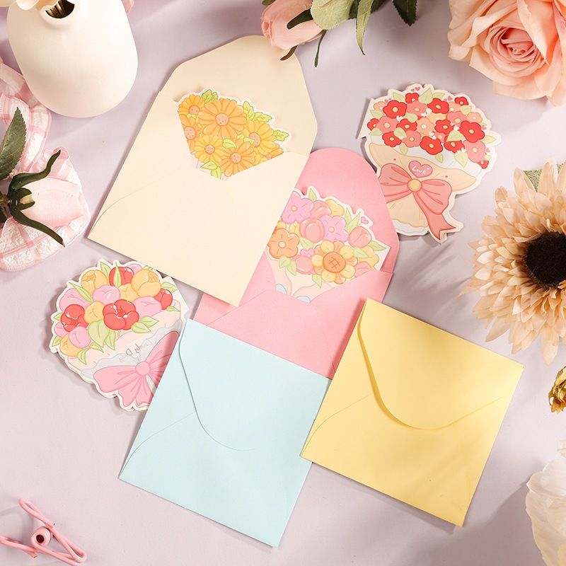 Thiệp Chúc Mừng Hình Bó Hoa Có Kèm Phong Bì