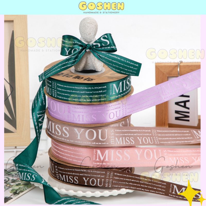 (Bản ~2cm) Ruy băng Lụa In Chữ MISS YOU Trang Trí Hộp Quà, Bó Hoa Siêu Xinh.