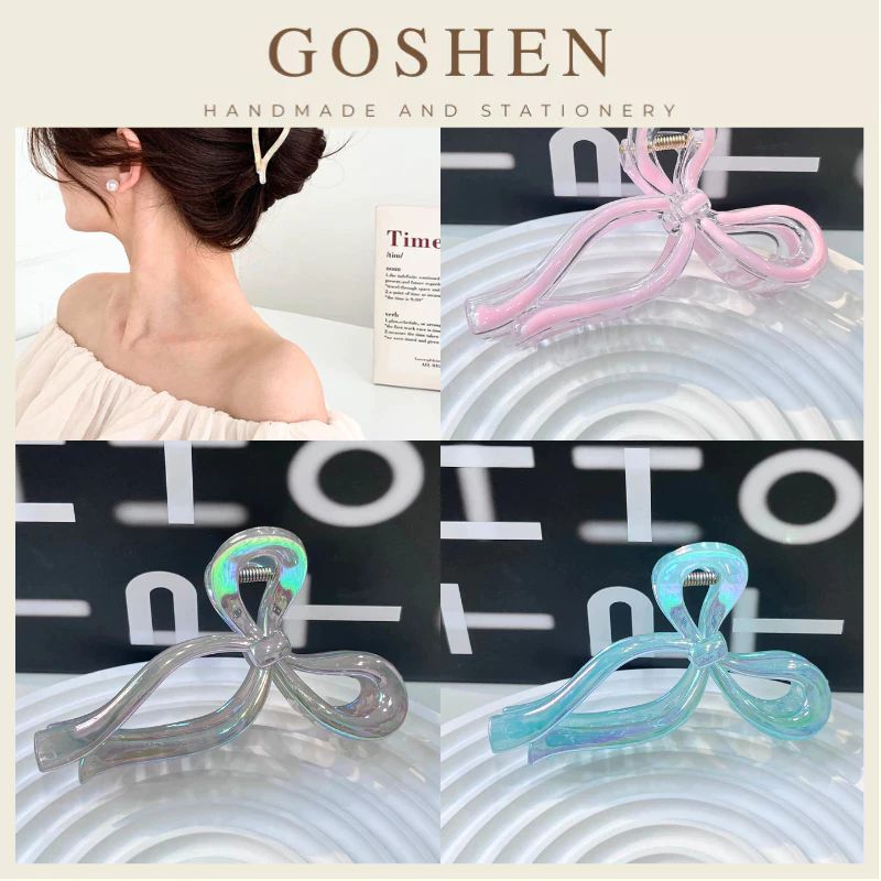 Kẹp 8cm-Hoa Sứ, Kẹp Tóc Càng Cua Hình Nơ Hologram Ngọt Ngào Phong Cách Hàn Quốc