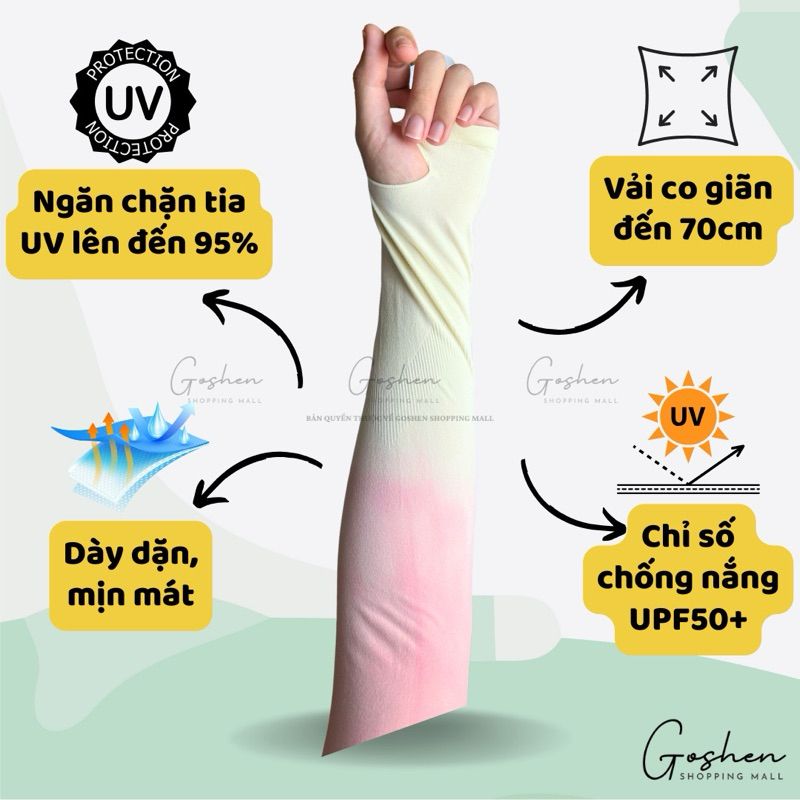 Găng Tay Chống Nắng, Ống Tay Chống Nắng UPF50+ Vải Dày Mịn Mát