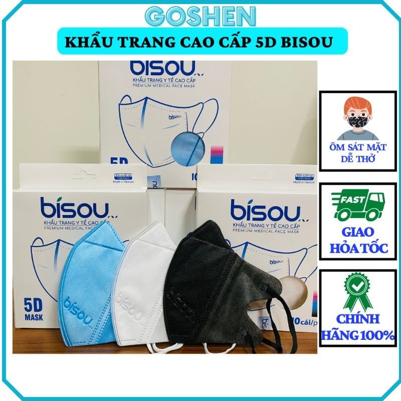 Khẩu Trang 3D và 5D Bisou Cao Cấp (Ôm sát mặt, dễ thở)