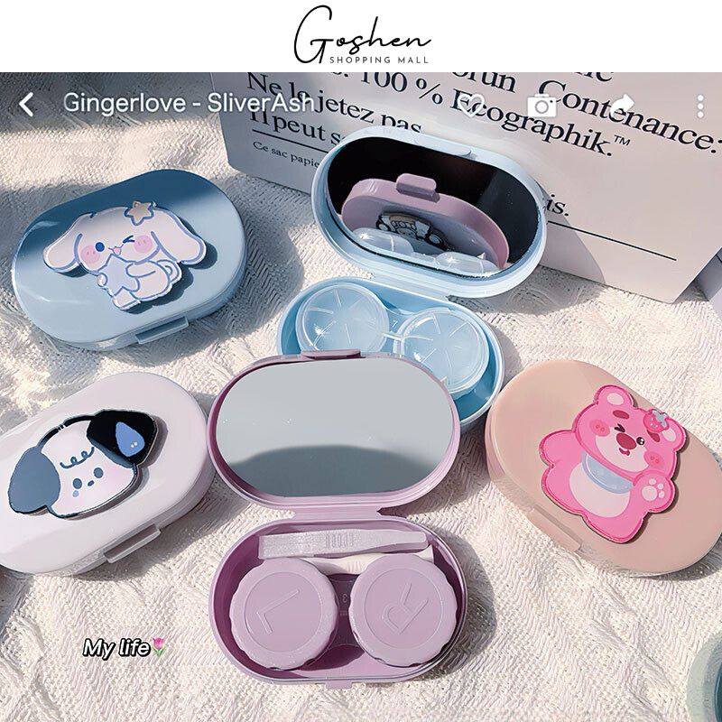 Hộp Đựng Lens, Hộp Đựng Kính Áp Tròng Có Gương Hoạt Hình Dễ Thương