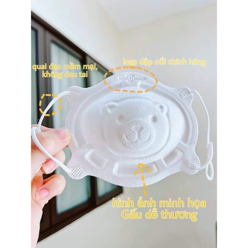 Set 3 cái Khẩu trang hình gấu 3D cho bé từ 0-3 tuổi thương hiệu Unimask cao cấp xuất Nhật