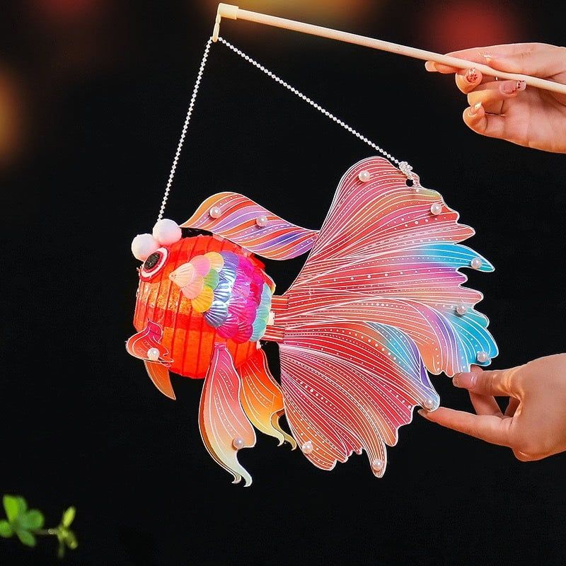 Lồng Đèn Cá Chép Tự Làm, Lồng Đèn Handmde Đầy Đủ Phụ Kiện Ngọc Trai, Đèn Led