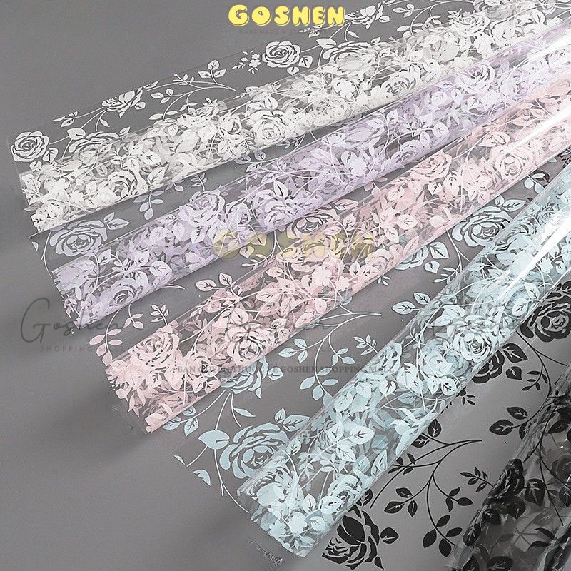 (50 x 56cm) Giấy Bóng Kính Hoạ Tiết Hoa Hồng, Giấy Gói Hoa Hoạ Tiết Ren Dùng Bó Hoa, Bọc Quà