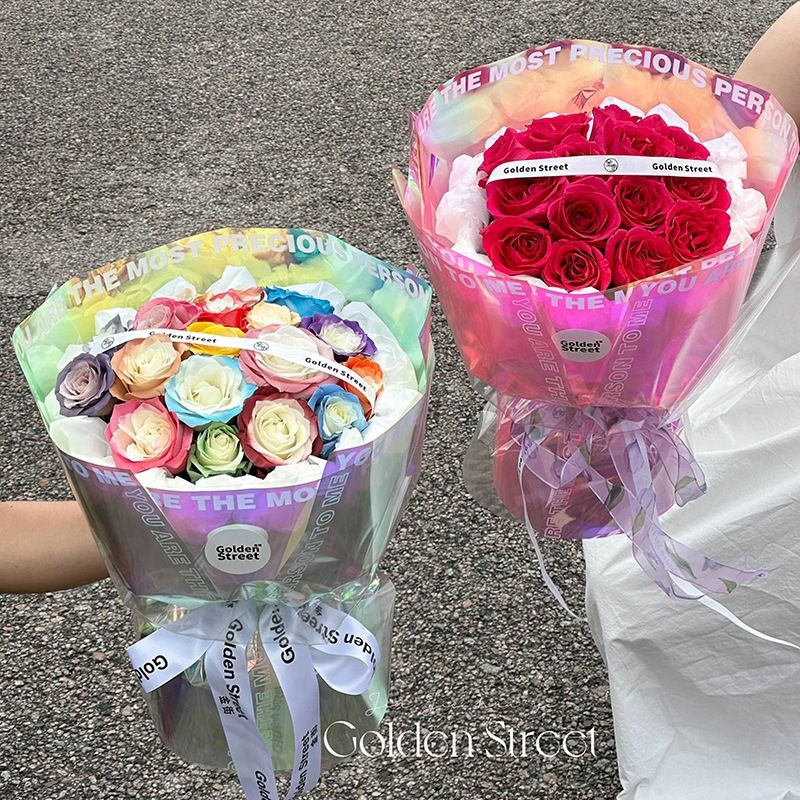(57*57cm) Giấy Gói Hoa Bóng Kiếng Huỳnh Quamg Viền Chữ Cao Cấp, Không Thấm Nước.