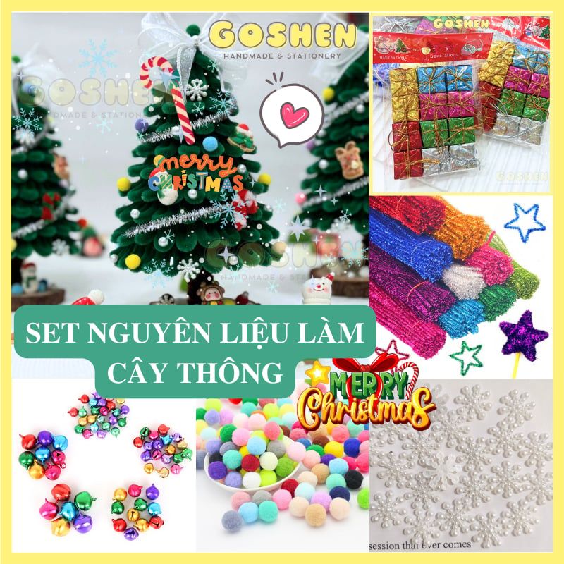 Set Nguyên Liệu Làm Cây Thông Kẽm Nhung Đầy Đủ Phụ Kiện Trang Trí