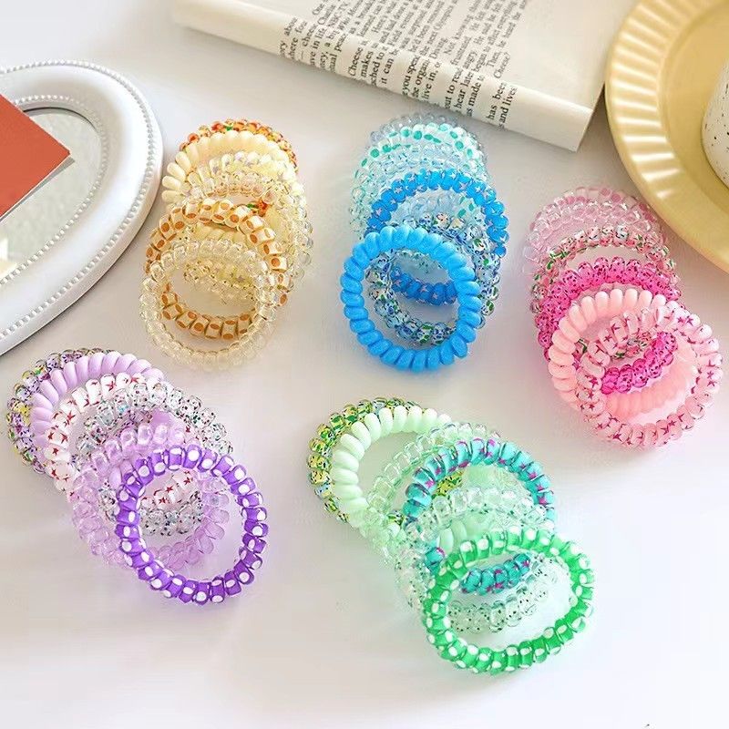 Set 6 Dây Cột Tóc Nhựa Lò Xo Màu Thạch Ngọt Ngào, Dễ Thương