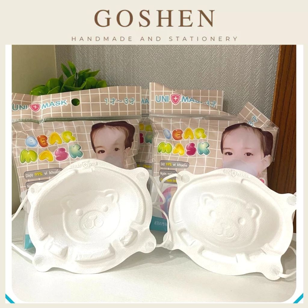 Set 3 cái Khẩu trang hình gấu 3D cho bé từ 0-3 tuổi thương hiệu Unimask cao cấp xuất Nhật