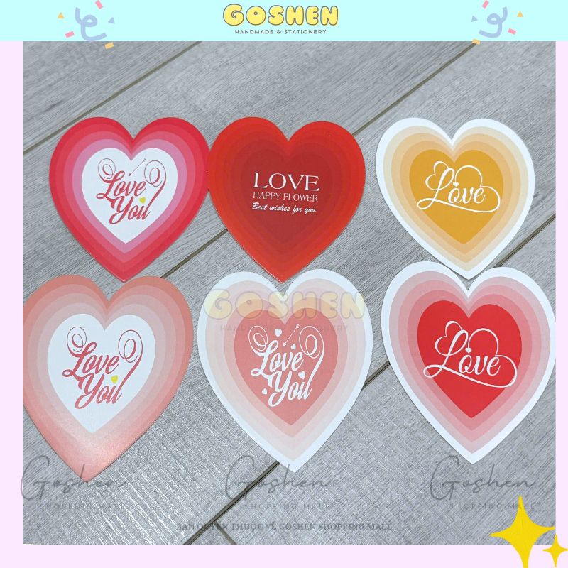 (6x6cm) Banner Trái Tím Trang Trí Bó Hoa, Bánh Kem Sinh Nhật, Ngày Kỉ Niệm,Ngày Lễ 8/3, Valentine.