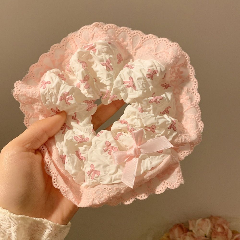 Buộc Tóc Scrunchies Nơ Đen Hồng Xinh Xắn Hàn Quốc