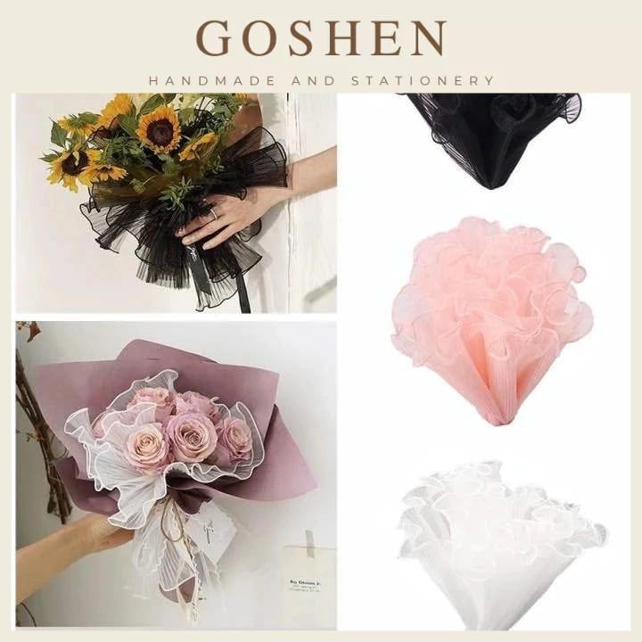 (28cm x Dài 4.5 Mét) Giấy Voan Gói Hoa Viền Ngọc 28cm Sóng Sợi Ren Lưới Bó Hoa Tiệc Quà Tặng