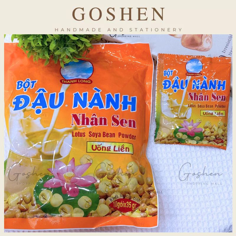 Bột Đậu Nành Nhân Sen NGUYÊN CHẤT Thanh Long Uống Liền Lotus Soybean Powder 10 gói x35gr