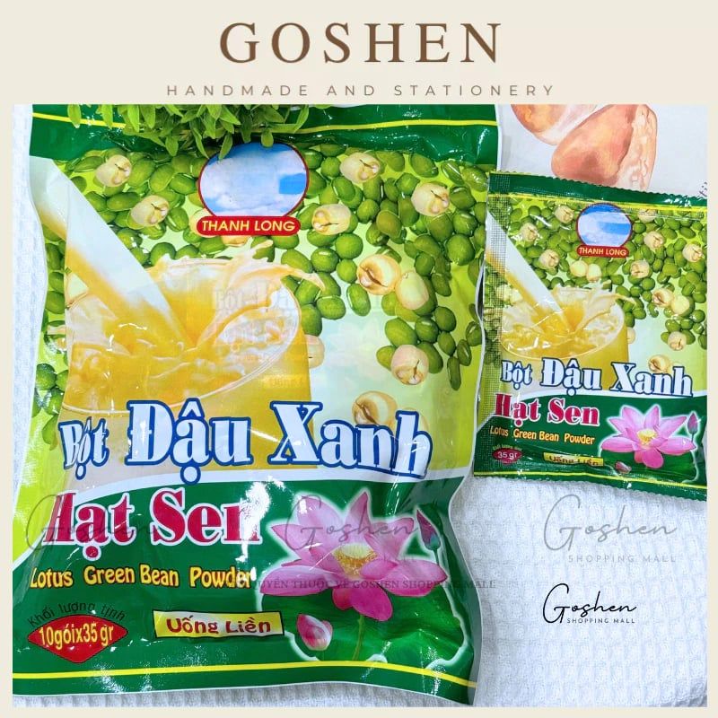 Bột Đậu Xanh Hạt Sen NGUYÊN CHẤT Thanh Long Uống Liền Lotus Green Bean Powder 10 gói x35gr