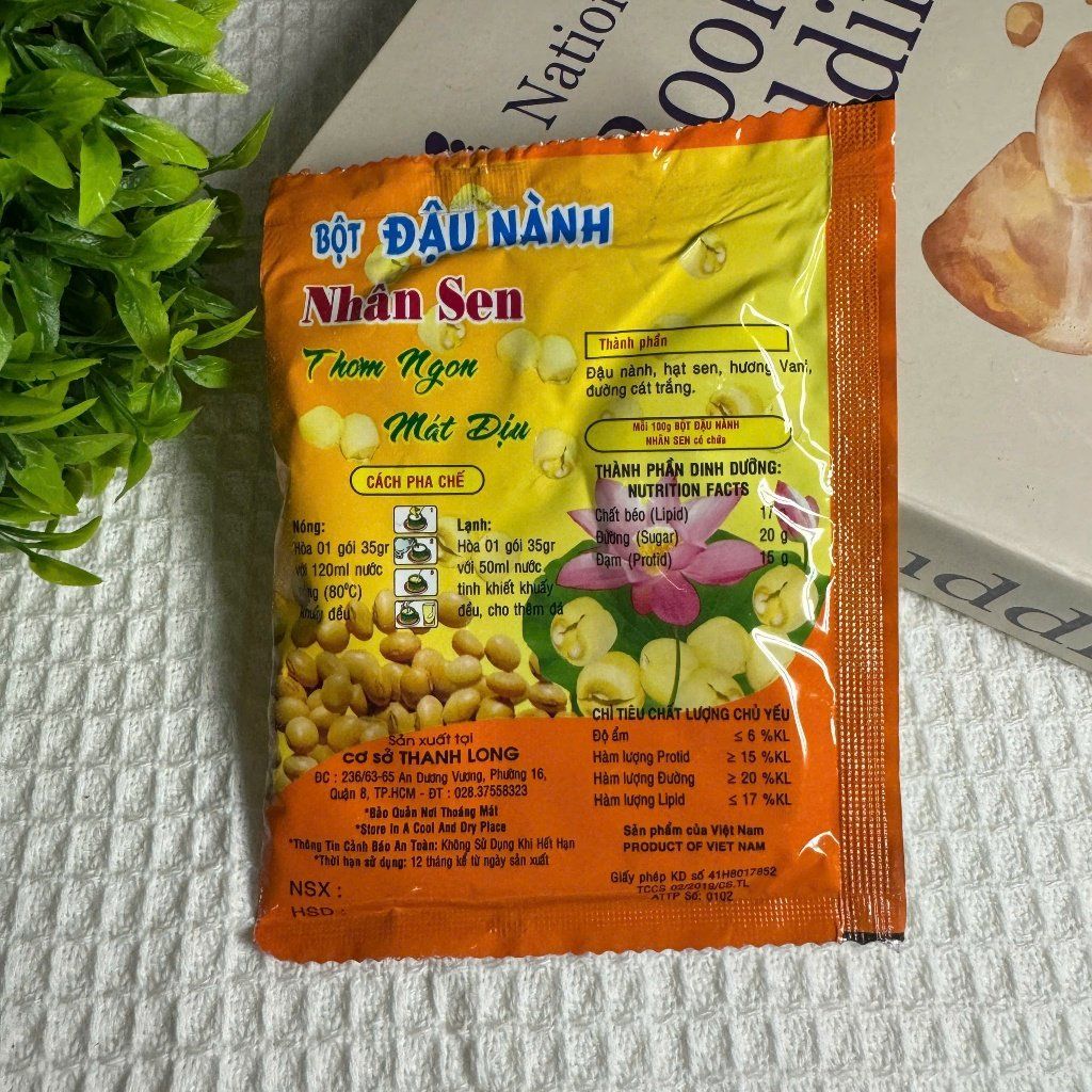 Bột Đậu Nành Nhân Sen NGUYÊN CHẤT Thanh Long Uống Liền Lotus Soybean Powder 10 gói x35gr