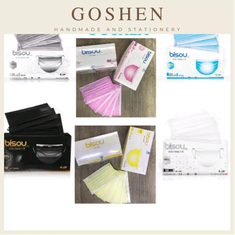 Khẩu trang y tế BISOU 4 lớp kháng khuẩn 1 hộp 50 cái