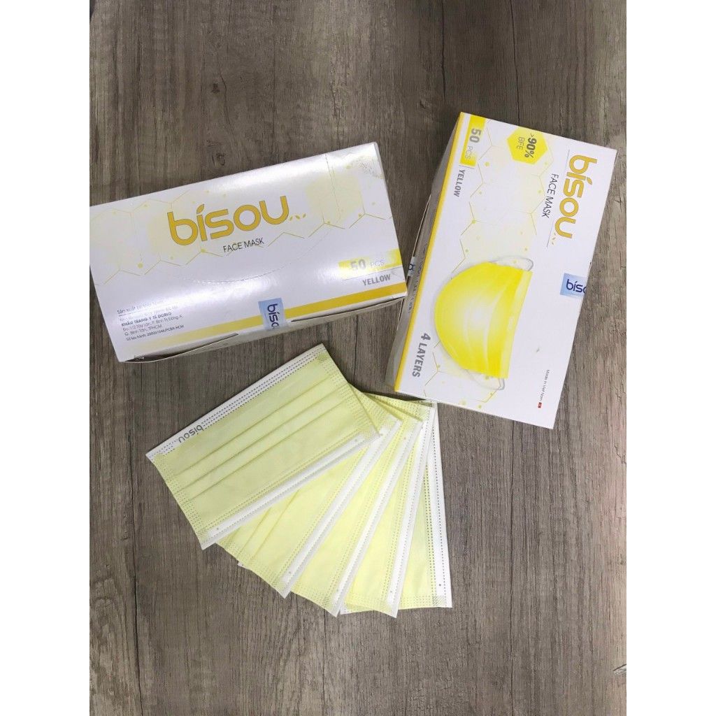 Khẩu trang y tế BISOU 4 lớp kháng khuẩn 1 hộp 50 cái