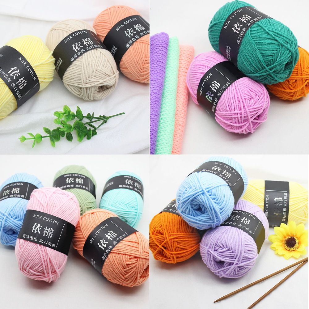 (Cuộn 50gr) Len Milk Cotton Mác Đen Sợi 2mm Mềm Mịn làm Thú Bông, Móc Khoá, Hoa Len