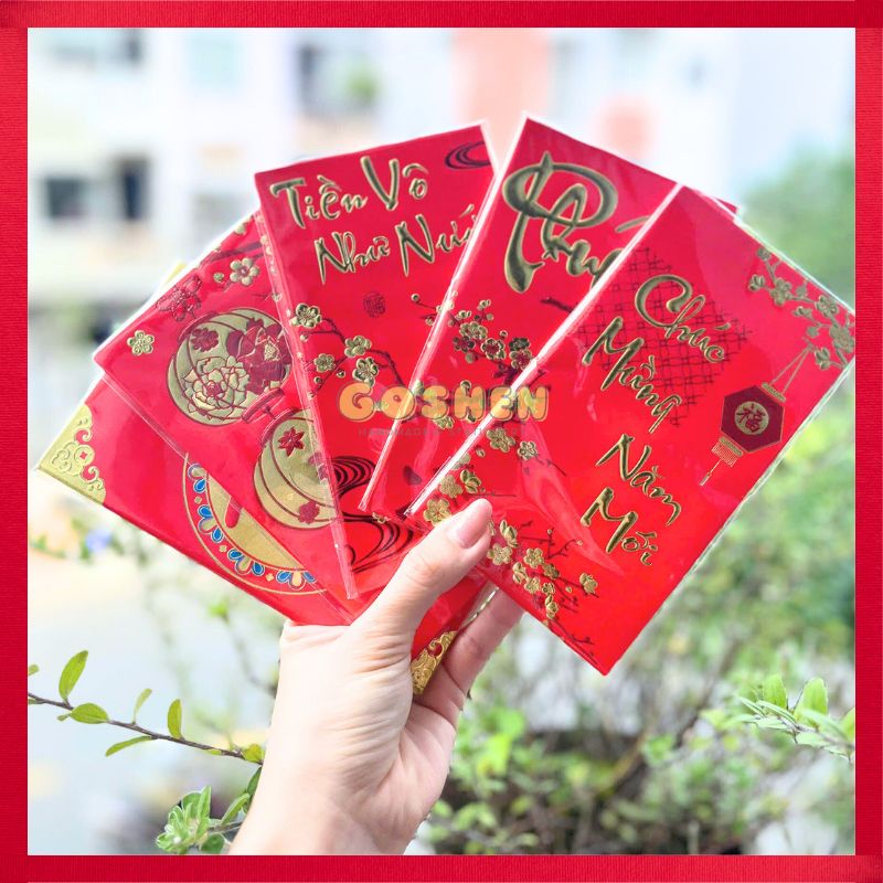 Set 6 Bao Lì Xì Tết 2025 Đỏ Vàng Ép Kim 3D Loại Đẹp