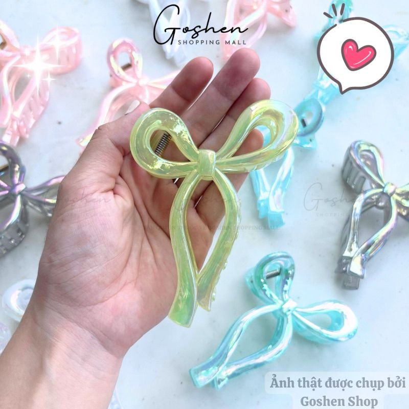 Kẹp 8cm-Hoa Sứ, Kẹp Tóc Càng Cua Hình Nơ Hologram Ngọt Ngào Phong Cách Hàn Quốc