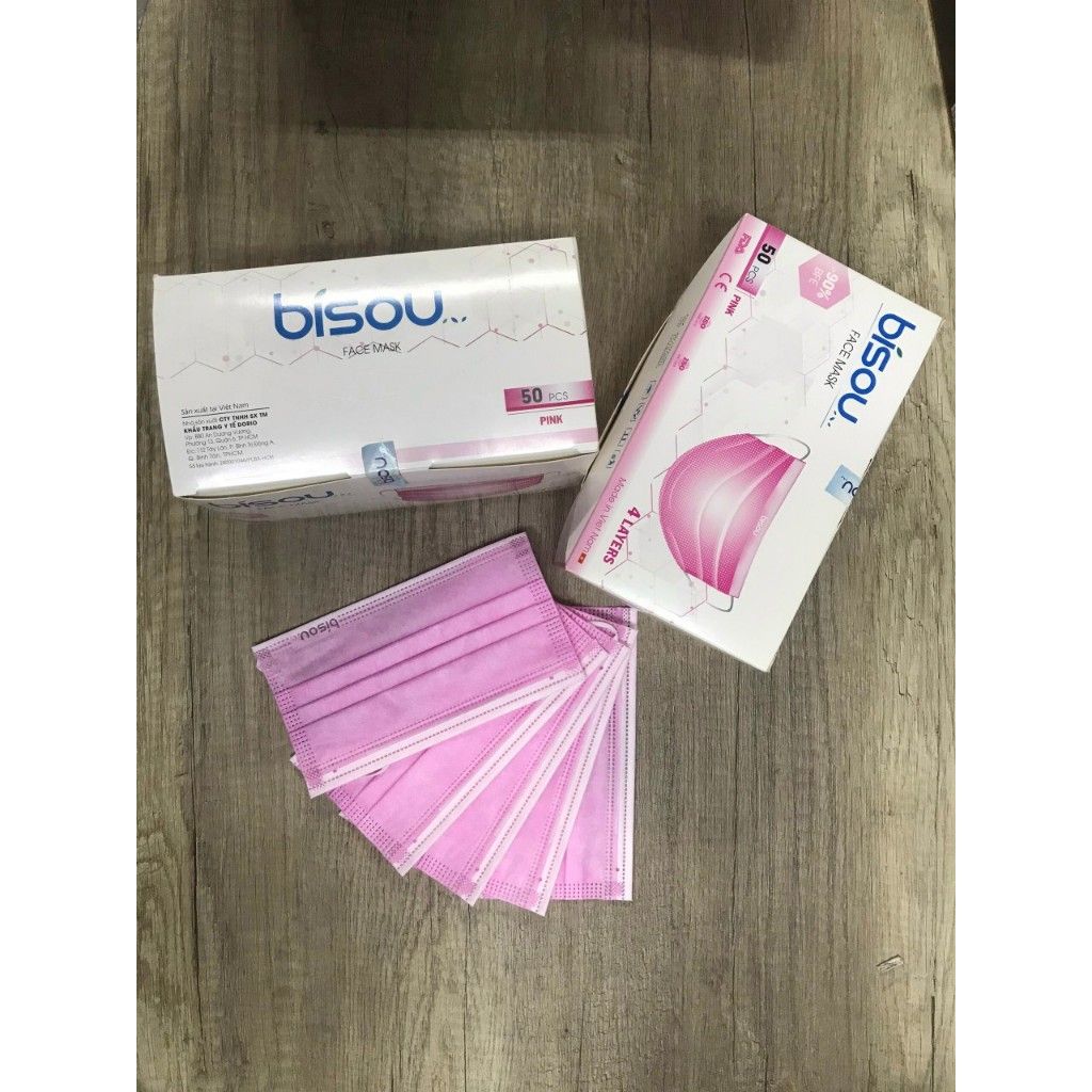 Khẩu trang y tế BISOU 4 lớp kháng khuẩn 1 hộp 50 cái