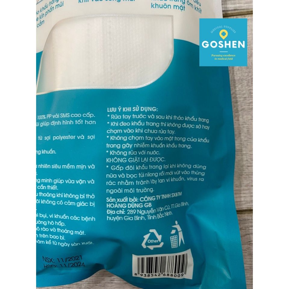 (1 túi 10 cái) Khẩu Trang Kháng Khuẩn 4D Hoàng Dũng Mask KF94