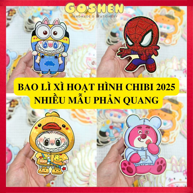 Bao Lì Xì Tết 2025 Chibi Hoạt Hình Dễ Thương Có Phản Quang Cao Cấp